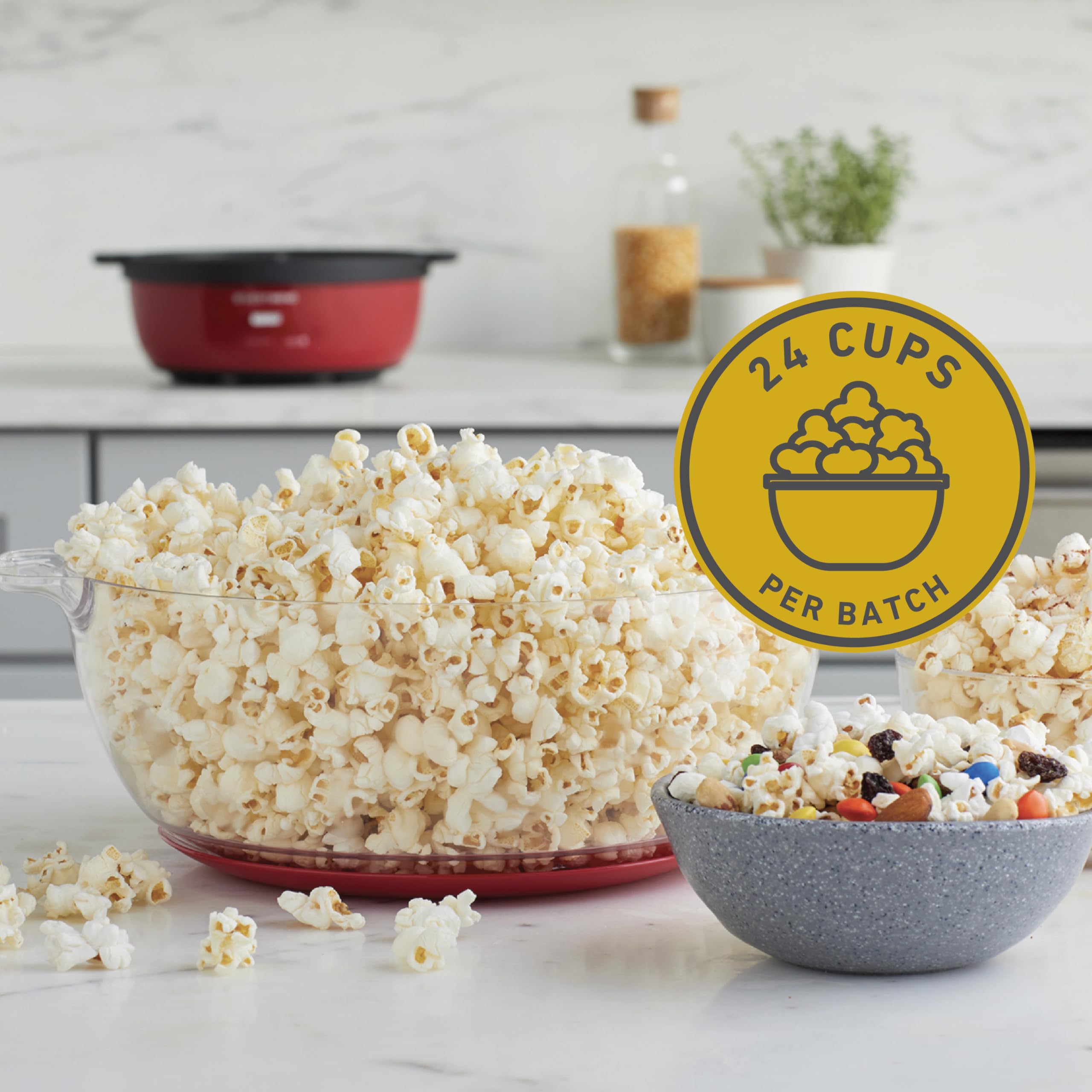 West Bend Stir Crazy Hot Oil Popcorn Popper, Popcorn Maker Machine with Large Serving Bowl Lid and Stirring Rod, 6 Qt, Red