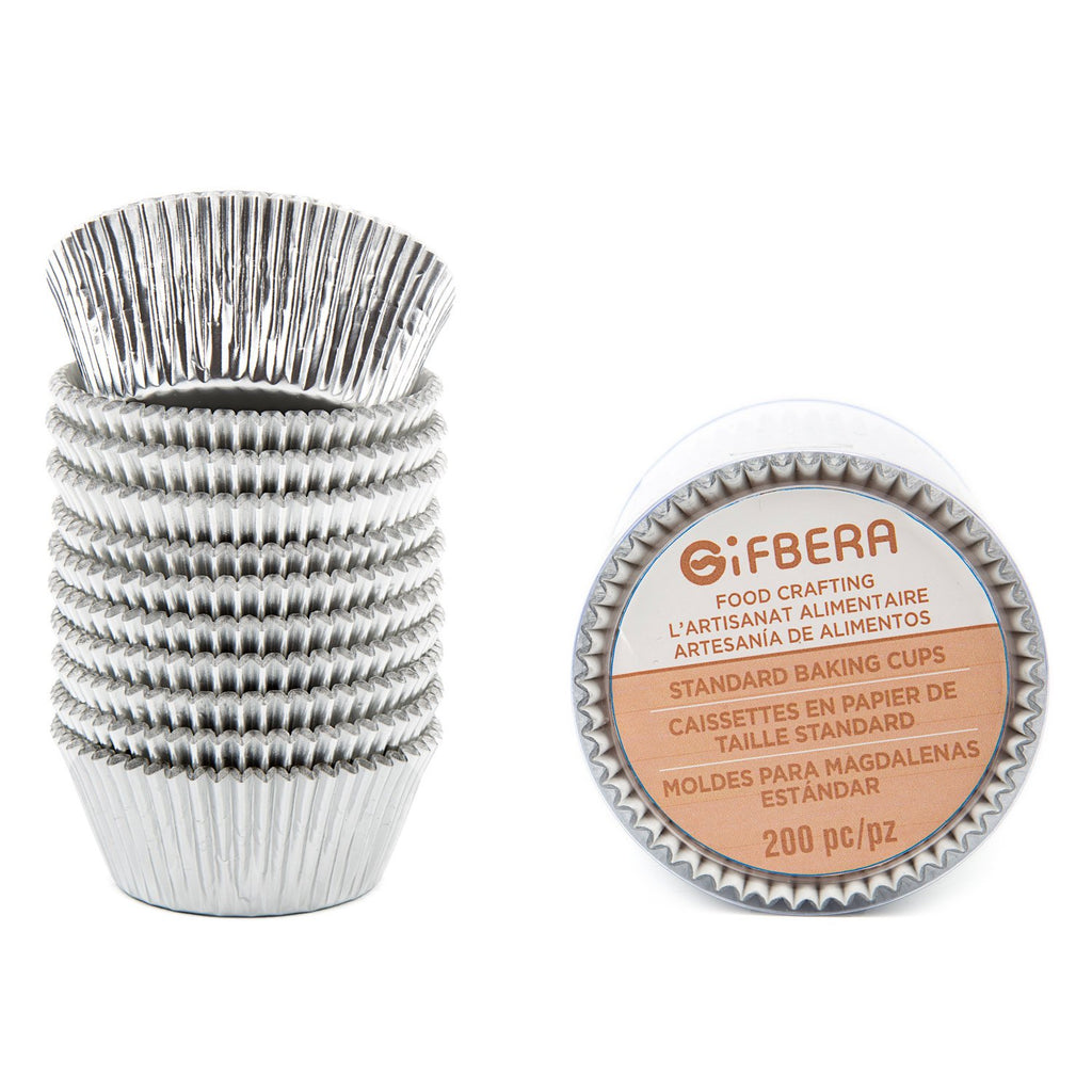 Gifbera White Metallic Foil Cupcake Liners Standard Size Baking Cups, 200-Count