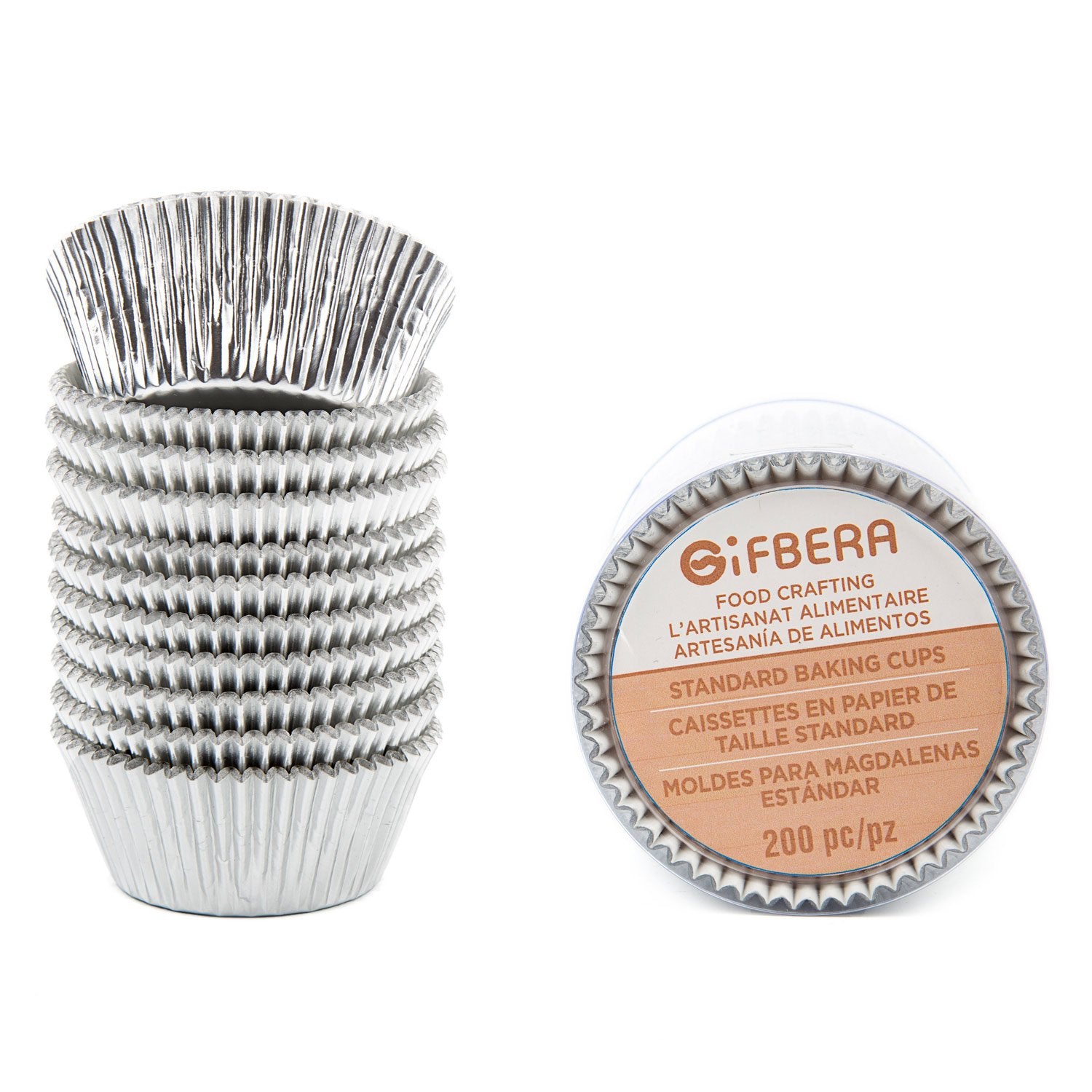 Gifbera White Metallic Foil Cupcake Liners Standard Size Baking Cups, 200-Count