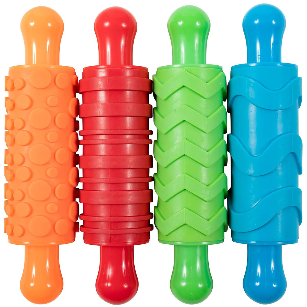 READY 2 LEARN Paint and Dough Texture Rollers | Set of 4 | Patterned Rolling Pins for Kids | Play Dough Accessories and Art Tools