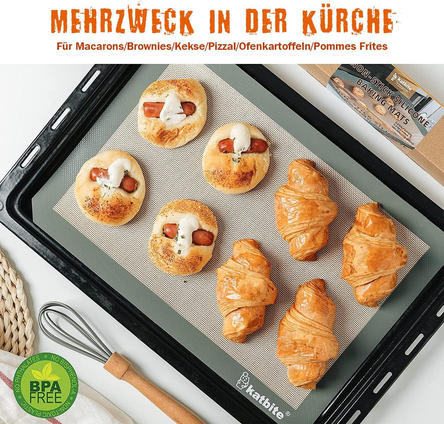 Silicone Baking Mat, Katbite Large Baking Mat Set of 3-2 Half Sheets Mats (11 5/8" x 16 1/2") + 1 Quarter Baking Sheets, Reusable & Nonstick Bakeware Mats for Cookies, Macarons, Bread and Pastry