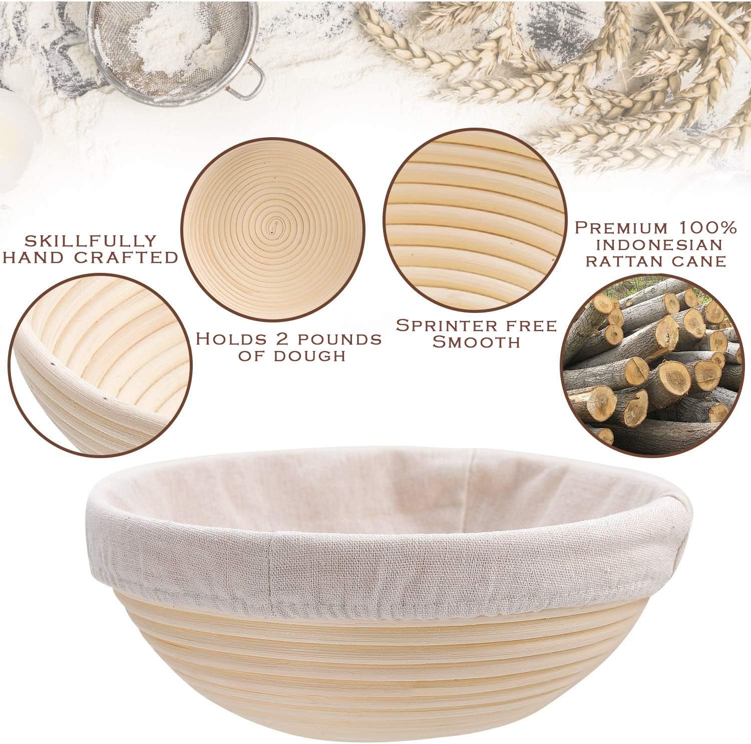 YAANI Sourdough Starter Kit, Sourdough Bread Baking Supplies, Banneton Bread Proofing Basket Set Of 2 Round and Oval, Dough Whisk, Scoring Tool, Metal Scraper, Silicone Scraper, Premium Baking Tools