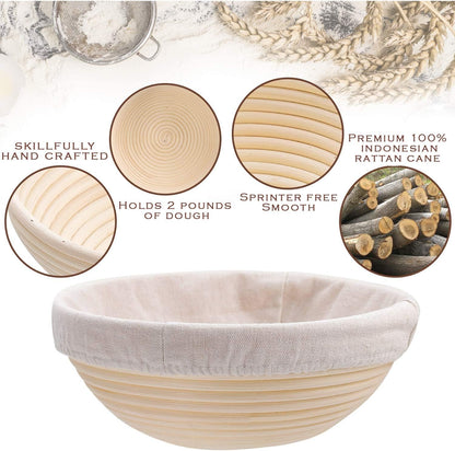 YAANI Sourdough Starter Kit, Sourdough Bread Baking Supplies, Banneton Bread Proofing Basket Set Of 2 Round and Oval, Dough Whisk, Scoring Tool, Metal Scraper, Silicone Scraper, Premium Baking Tools