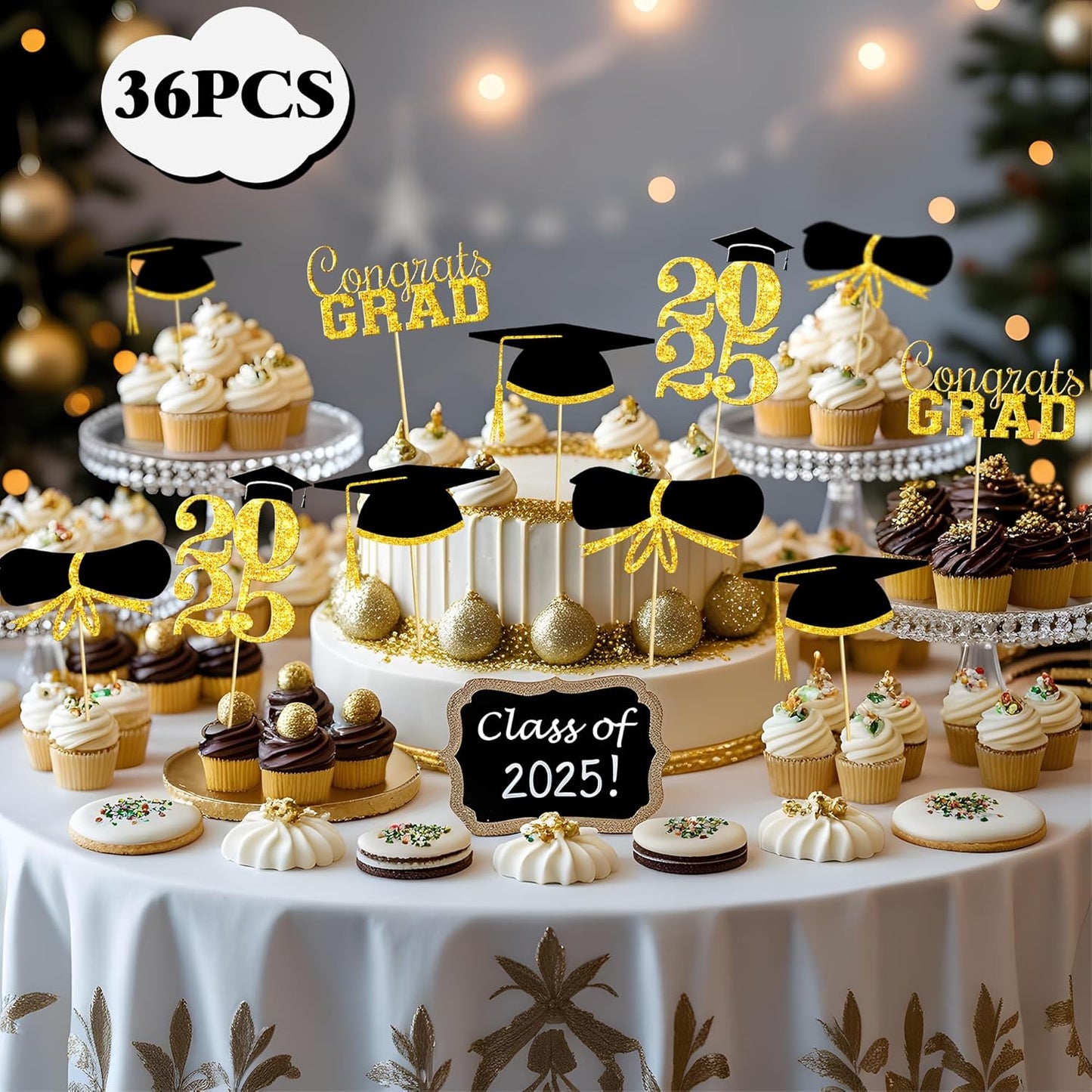 OHOME Graduation Decorations 2025-36 PCS Cupcake Toppers - 2025 Graduation Party Decorations - Mini Cake Decorations for Class of 2025,Diploma, 2025, Grad Cap Set