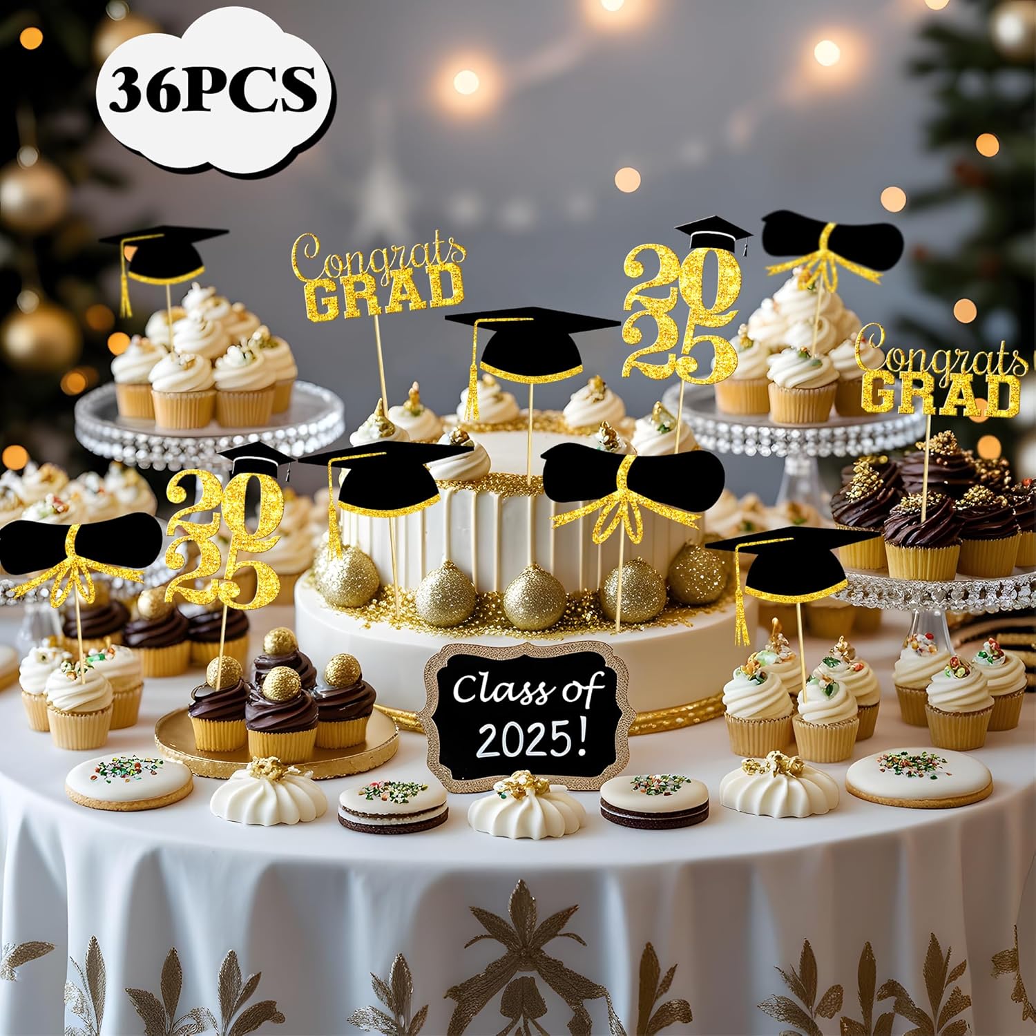 OHOME Graduation Decorations 2025-36 PCS Cupcake Toppers - 2025 Graduation Party Decorations - Mini Cake Decorations for Class of 2025,Diploma, 2025, Grad Cap Set