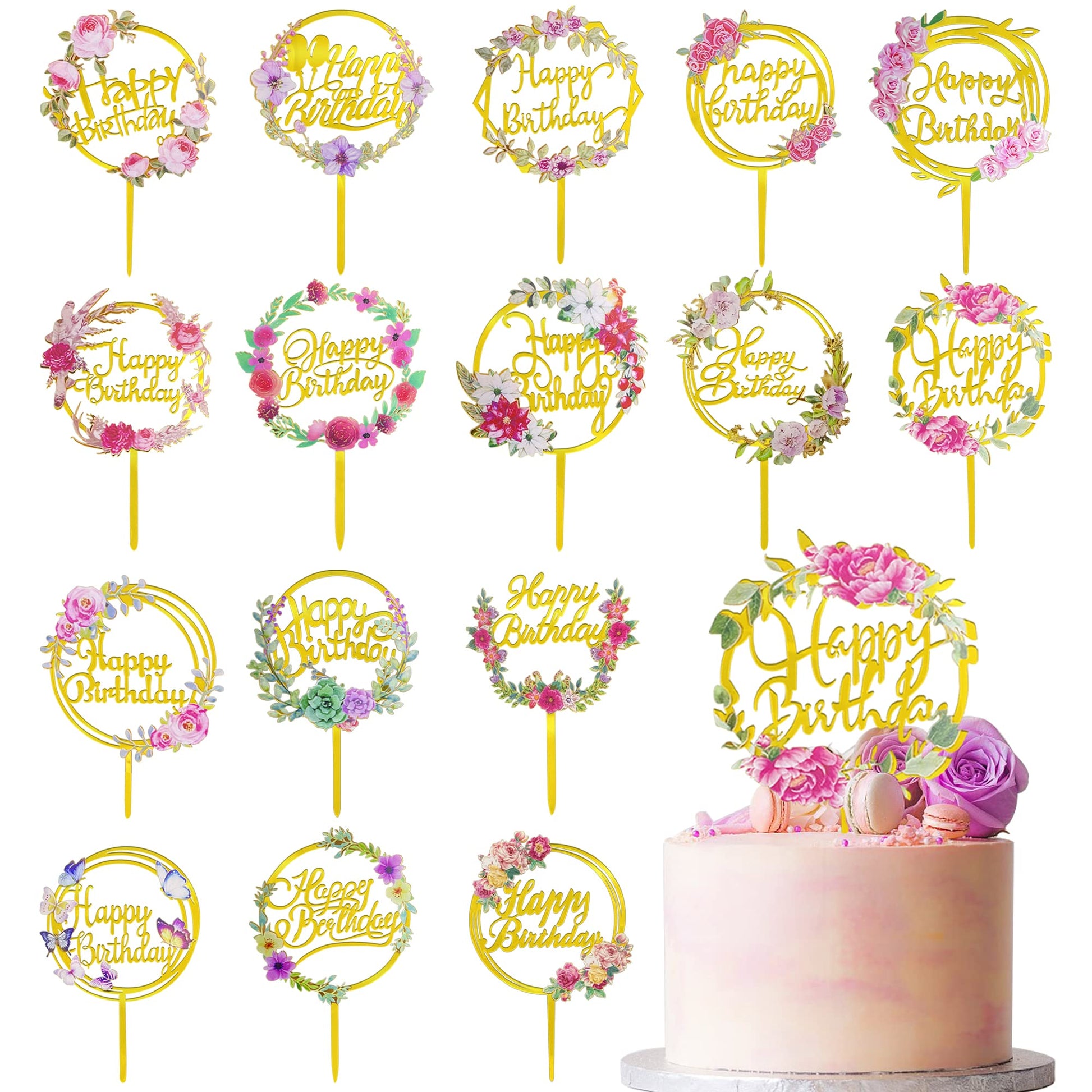 10 PCS Black Happy Birthday Cake Topper Acrylic Cupcake Topper A Series of Birthday Cake Supplies Decorations