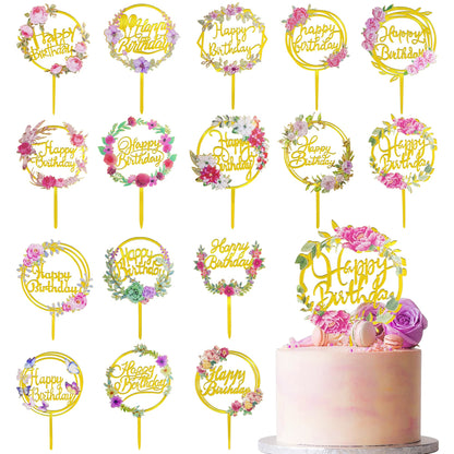 10 PCS Black Happy Birthday Cake Topper Acrylic Cupcake Topper A Series of Birthday Cake Supplies Decorations