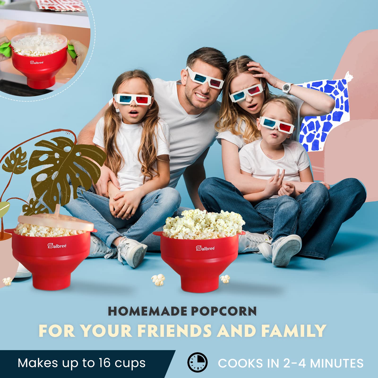 Oryginalna maszyna do popcornu Salbree w kuchence mikrofalowej, silikonowa maszynka do popcornu, składana misa do mikrofalówki – maszyna do robienia popcornu gorącym powietrzem – nie wymaga oleju – dostępna w największej liczbie kolorów (turkusowy)