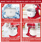 Ice Cream Maker Attachment for KitchenAid Stand Mixer, Compatible with 4.5/5QT & 6QT Stand Mixers, 2 Quart Frozen Kitchenaid Ice Cream Maker Attachment Ice Cream Bowl for Yogurt/Sorbet Gelato