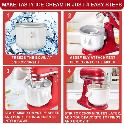 Ice Cream Maker Attachment for KitchenAid Stand Mixer, Compatible with 4.5/5QT & 6QT Stand Mixers, 2 Quart Frozen Kitchenaid Ice Cream Maker Attachment Ice Cream Bowl for Yogurt/Sorbet Gelato