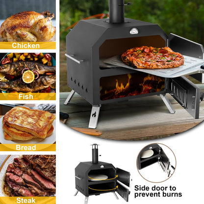 15’’ Outdoor Pizza Oven Wood Fired Pizza Oven Portable Patio Ovens Included Pizza Stone, Pizza Peel, Fold-up Legs, Cover Cooking Rack for Camping Backyard BBQ