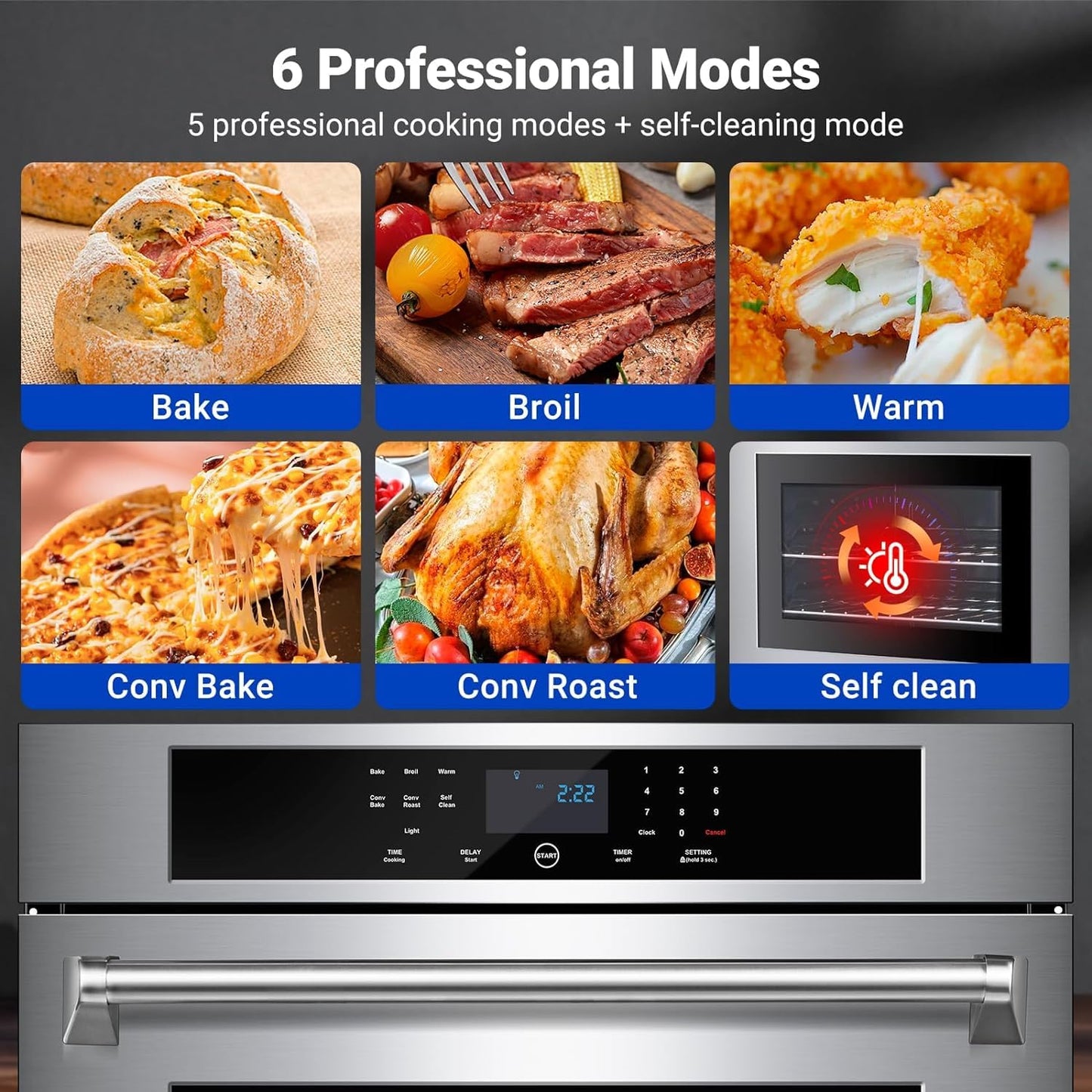 AAOBOSI Wall Oven 30 inch Single Wall Ovens Electric Built-in Convection Oven, 3800W, 4.8 Cu. Ft. Broil Bake Roast Function, LED Display, Touch Control, Safety Lock, Timer for Kitchen Cabinetry