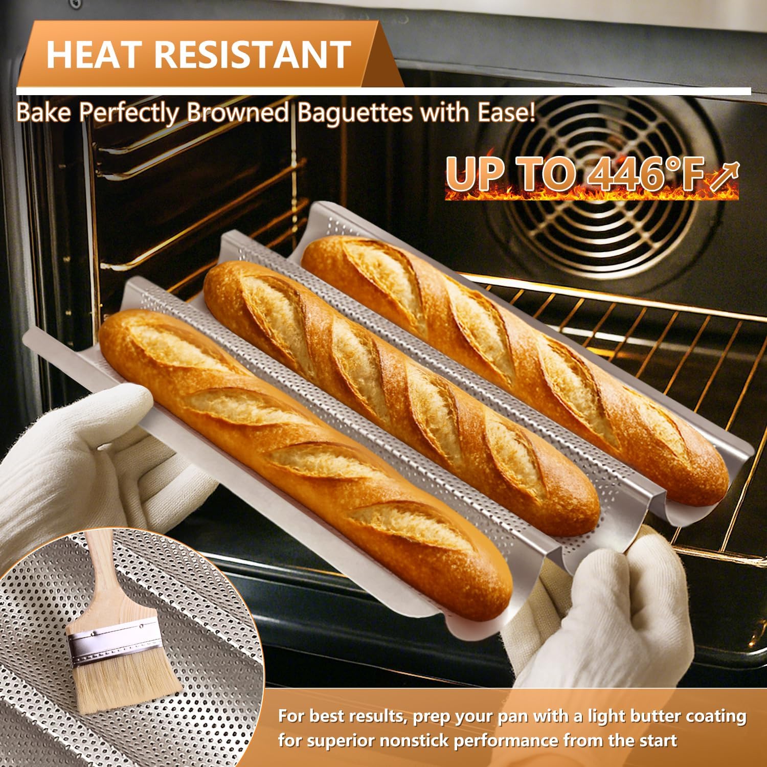 Baguette Pans 15" x 11", 3 Loaf Nonstick Baguette Baking Tray for French & Italian Bread with Proofing Cloth, Scoring Tool & 50pcs Parchment Paper, Home Bread Baking Supplies Kit