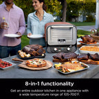 Ninja Woodfire Outdoor Pizza Oven, 8 w 1 przenośny elektryczny piec do pieczenia, nagrzewa się do 700°F, 5 ustawień pizzy Artisan, zintegrowana skrzynia do wędzenia BBQ, zawiera aromatyzowane peletki drzewne, czerwony (odnowiony)