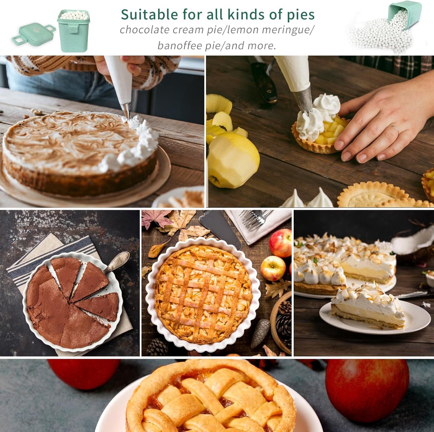 KOMIDK 1.8LB Baking Pie Crust Weights, White, Ceramic, Round