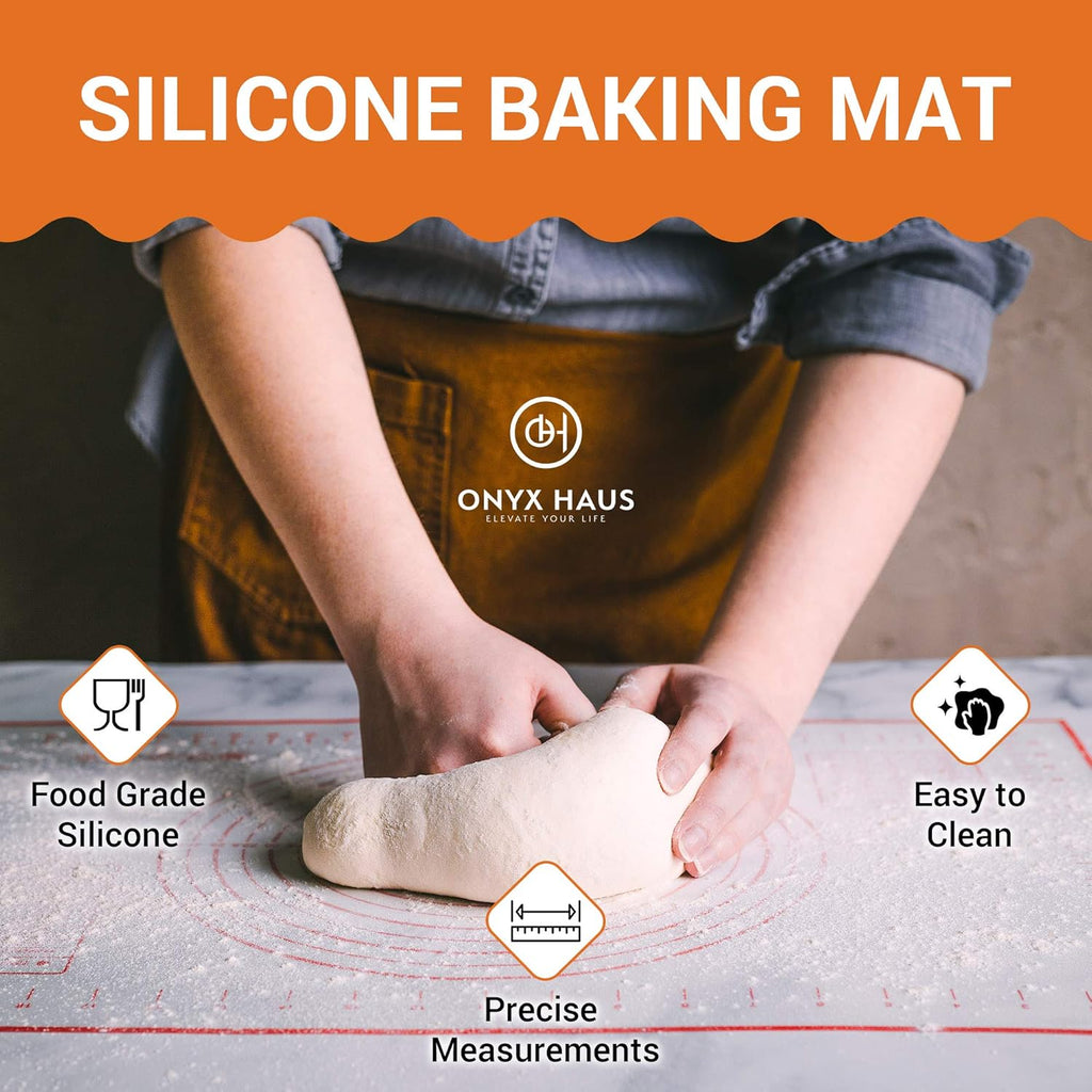 French Bread Kit - Baguette Pan for Baking, Silicone Baking Mat, Dough Cutter and Scraper, Bread Lame Cutter, & Bakers Couche Proofing Cloth - Nonstick Bread Pans for Homemade Bread Gift Set