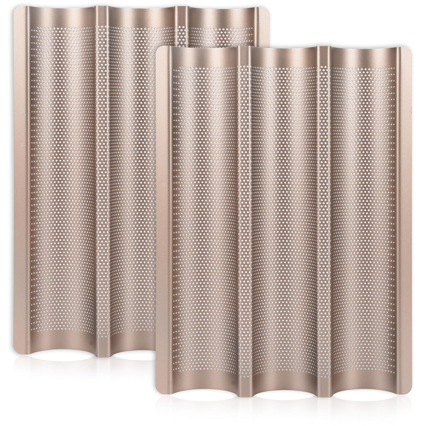 Baguette Pans for Baking 15" x 11", Carbon Steel 3 Loaf Nonstick Baguette Baking Tray for French & Italian Perforated French Bread Pan
