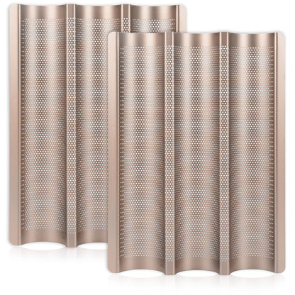 Baguette Pans for Baking 15" x 11", Carbon Steel 3 Loaf Nonstick Baguette Baking Tray for French & Italian Perforated French Bread Pan