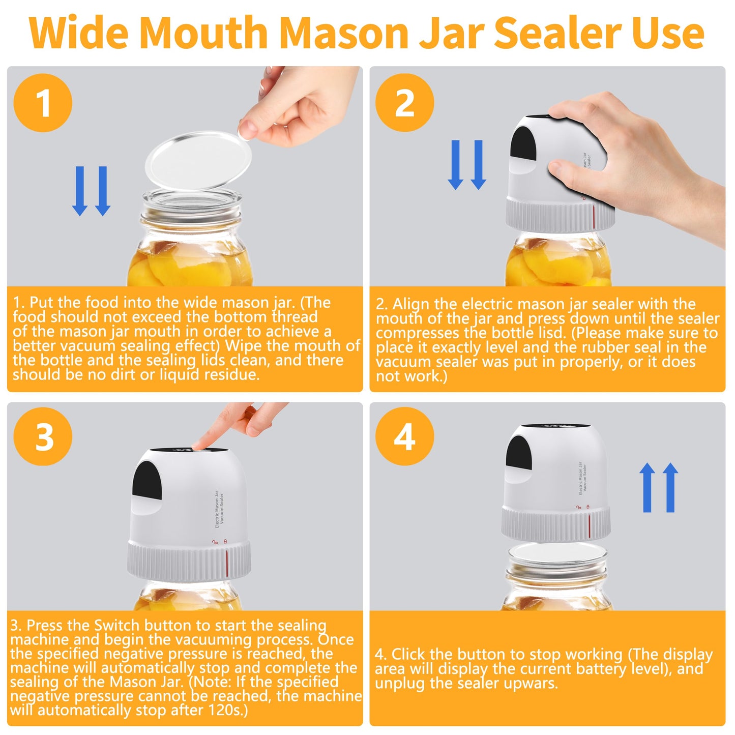 3 in 1 Electric Mason Jar Vacuum Sealer Kit, Auto Stop Jar vacuum Sealer for Mason Jars Vacuum Sealer for Jars Wide & Regular Mouth & Sous Vide Bags Compact Vacuum Sealer Vacuum Sealer for Food White