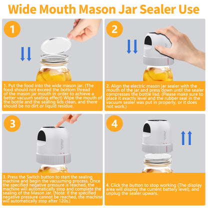 3 in 1 Electric Mason Jar Vacuum Sealer Kit, Auto Stop Jar vacuum Sealer for Mason Jars Vacuum Sealer for Jars Wide & Regular Mouth & Sous Vide Bags Compact Vacuum Sealer Vacuum Sealer for Food White