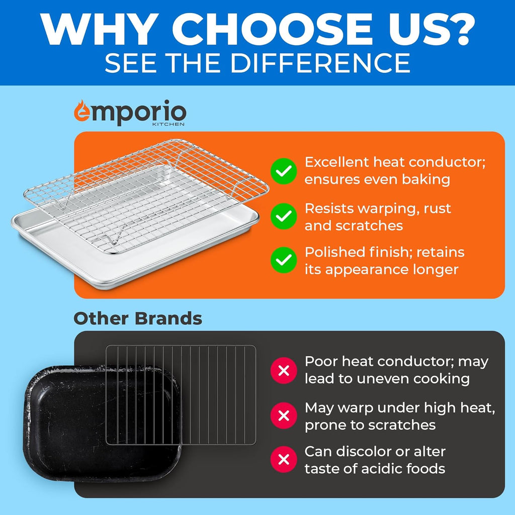 Baking Pan Set - 9" x 13" Aluminum Baking Pan with Stainless Steel Cooling Rack Set, PFOA, PFOS, PTFE Free, Recipe Booklet Included, Oven Safe Tray, Resist Heat Up To 500° F, Set of 2