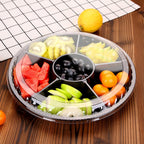 mwellewm 10 Pcs Round Plastic Appetizer Tray with Lid Divided Serving Tray, Disposable Food Storage Containers, Kids Snack, Fruit Platter Vegetable Trays for Party and Buffet