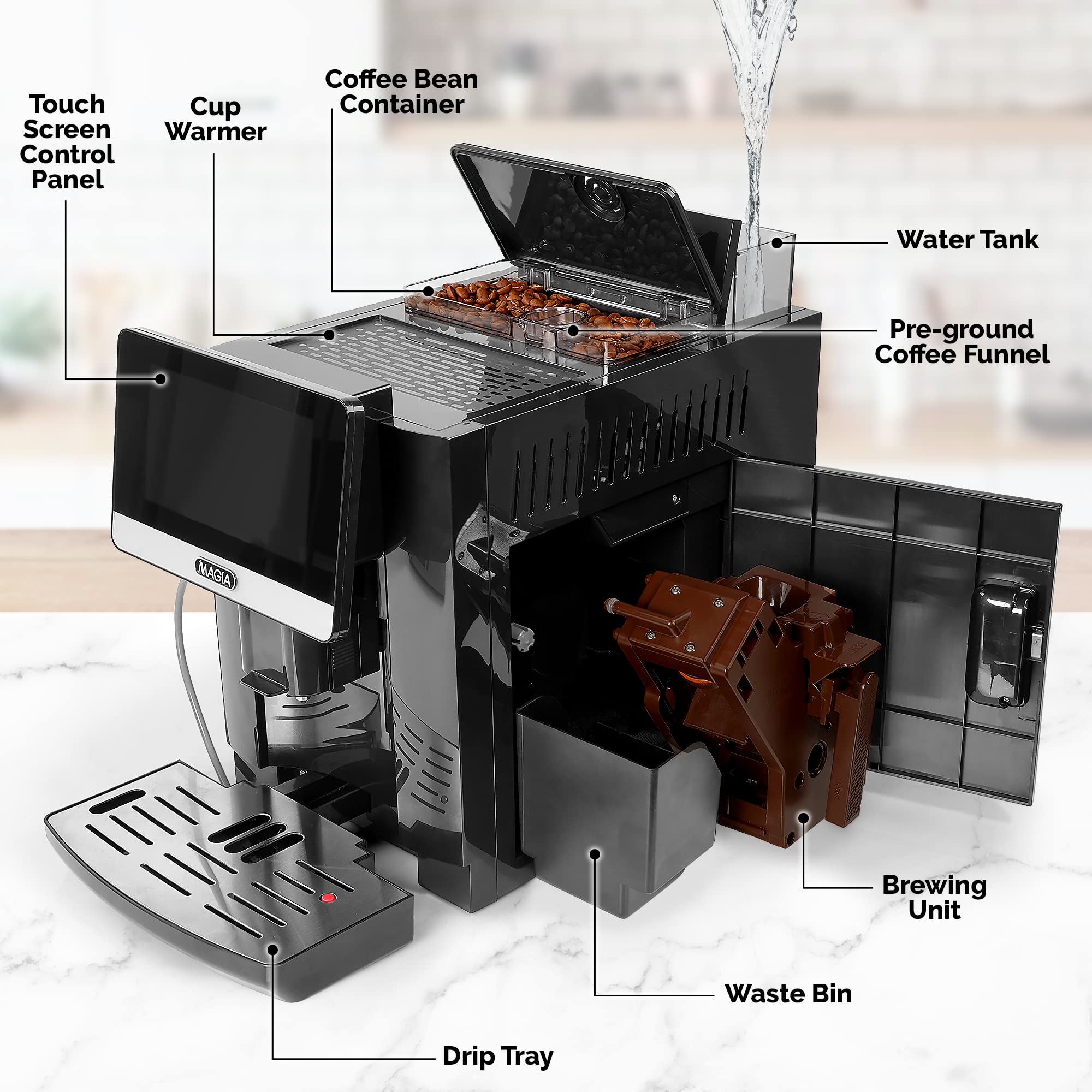 Zulay Magia W pełni automatyczny ekspres do kawy z młynkiem - 19 konfigurowalnych opcji kawy - Automatyczne czyszczenie dla łatwej konserwacji - System spieniania mleka do latte, cappuccino, macchiato - Nowy srebrny