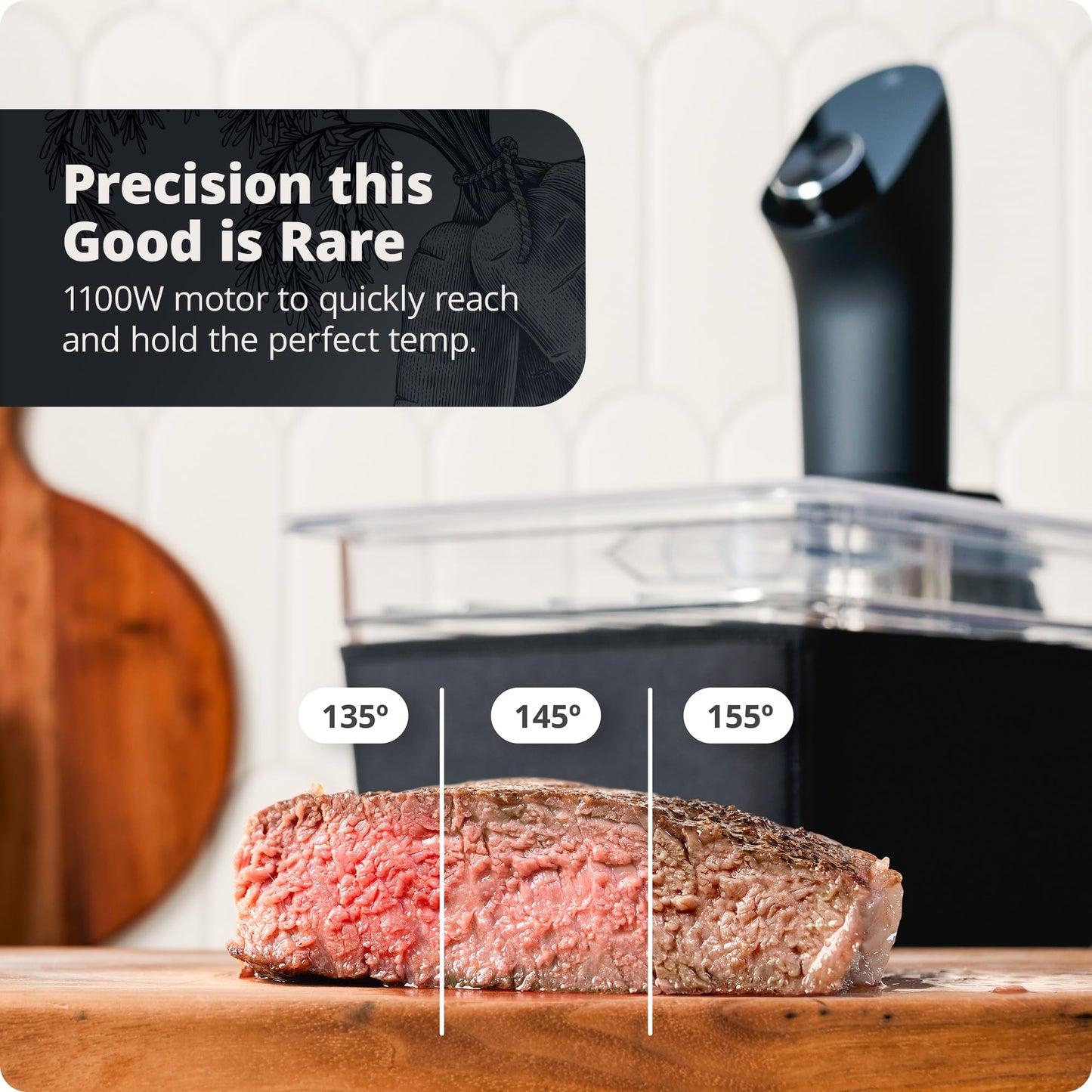 Greater Goods Kitchen Sous Vide Machine - Precision Cooker, Immersion Circulator, Brushless Motor, 1100 Watts (Onyx Black)