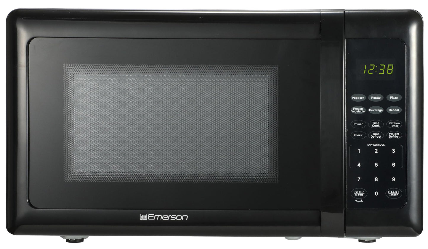 Emerson MW7302B Compact Countertop Microwave Oven with Touch Control, LED Display, 700W, 10 Power Levels, 6 Auto Menus, Glass Turntable and Child Safe Lock, 0.7 Cu., Ft. Black