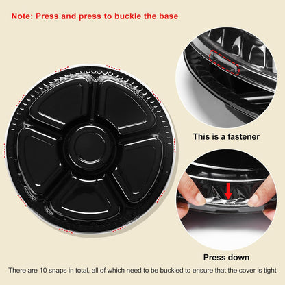 mwellewm 10 Pcs Round Plastic Appetizer Tray with Lid Divided Serving Tray, Disposable Food Storage Containers, Kids Snack, Fruit Platter Vegetable Trays for Party and Buffet