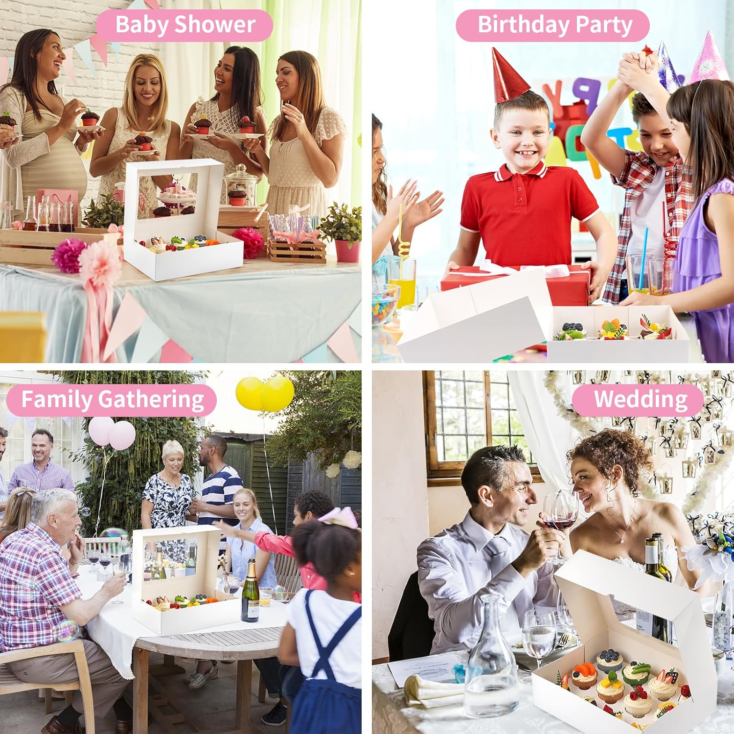 Cupcake Boxes, 2 Pack Disposable Cupcake Containers, Food Grade Cupcake Carrier 12 Count with Window and Inserts, Cupcake Transport Holders Bulk for Muffins Cookies Treats Dessert（White）