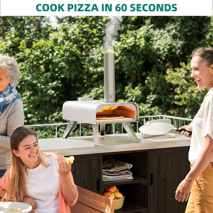 YITAHOME Wood Fired Outdoor Pizza Oven, 12" Portable Pellet Pizza Ovens with Pizza Peel & Pizza Cutter, Woodfire Pizza Maker for Outside Kitchen Cooking Stainless Steel Silver