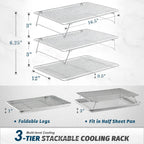 Hiware Stainless Steel Stackable Cooling Rack for Baking, 3 Tier 12”x 16.5”,Oven & Dishwasher Salf and Fit Half Sheet,Wire Cooling Racks for Cookie, Pizza, Cake