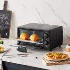 Toster COMFEE' do blatu, mały toster combo na 4 kromki, mini piekarnik do pizzy 9", kompaktowy piekarnik 2 półki do tostów, pieczenia, grillowania, 950 W, czarny, CTO-E101A(BK)