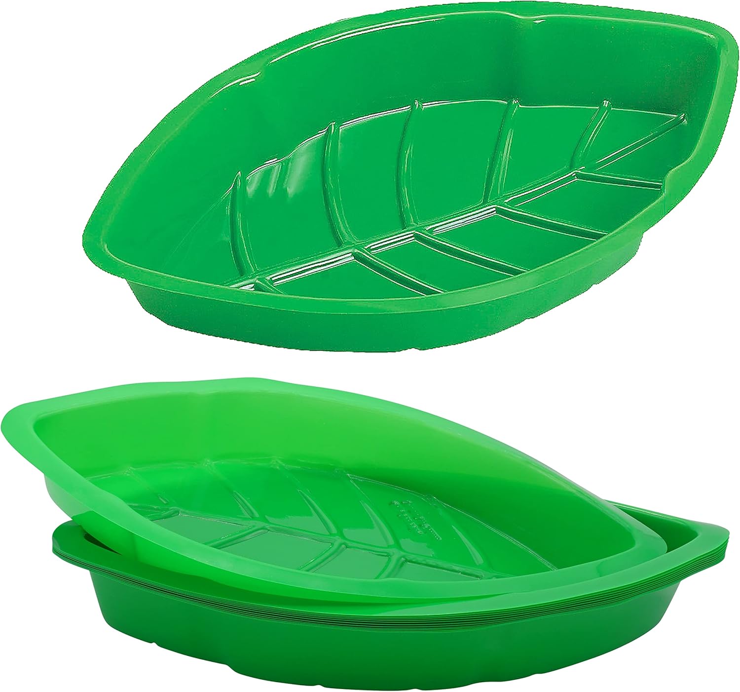 4E's Novelty Palm Leaf Party Serving Tray Plastic - Luau Candy Snack Tray Food Holder, Buffet Plates for Jungle Safari Hawaiian Party Supplies Dinosaur Table Centerpiece Decoration - Pack of 12