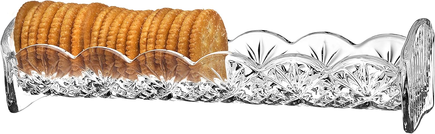 Godinger Dublin Cracker Tray, Snack Dish, Crystal Serving Tray for Crackers, Appetizers, Snacks & Entertaining