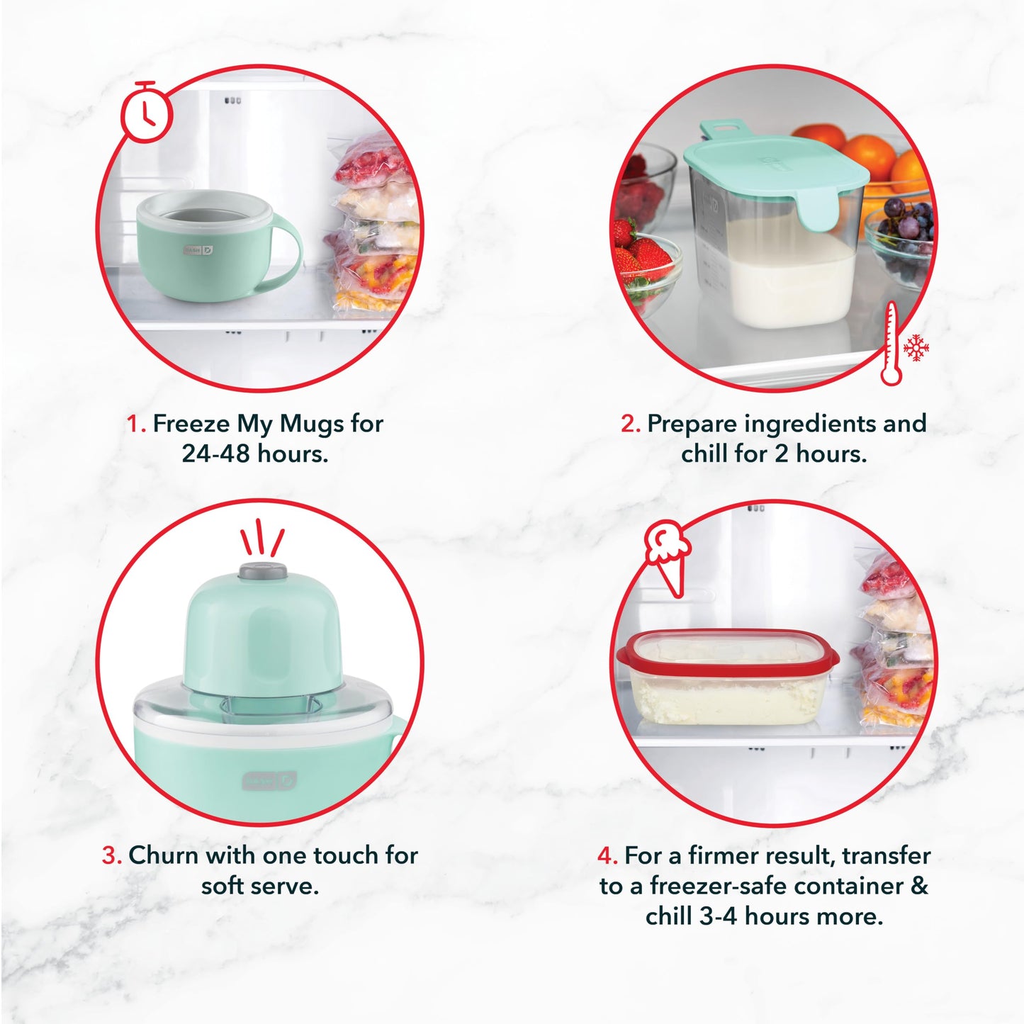 DASH My Mug Ice Cream Maker Machine (Aqua): Multi-Purpose Soft Serve Ice Cream Machine with (2) Bowls for Homemade Gelato, Sorbet, Frozen Yogurt, Built-In Ingredient Chute, Easy to Clean and Store