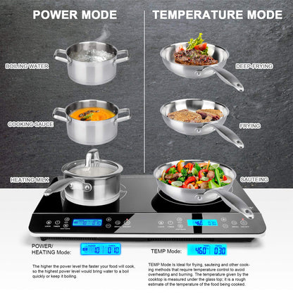 Duxtop LCD Portable Double Induction Cooktop 1800W Digital Electric Countertop Burner Sensor Touch Stove, 9620LS/BT-350DZ