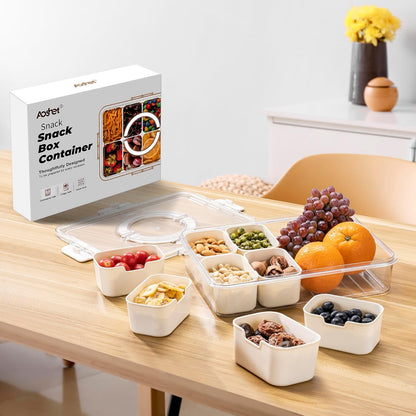 Snack Box Container, Dishwasher Safe Fruit Storage Containers, Divided Serving Tray with Lid for Veggie, Candy and Nuts Organizer, Snackle Charcuterie Boxes for Kids, Adults Travel, Party and Picnic