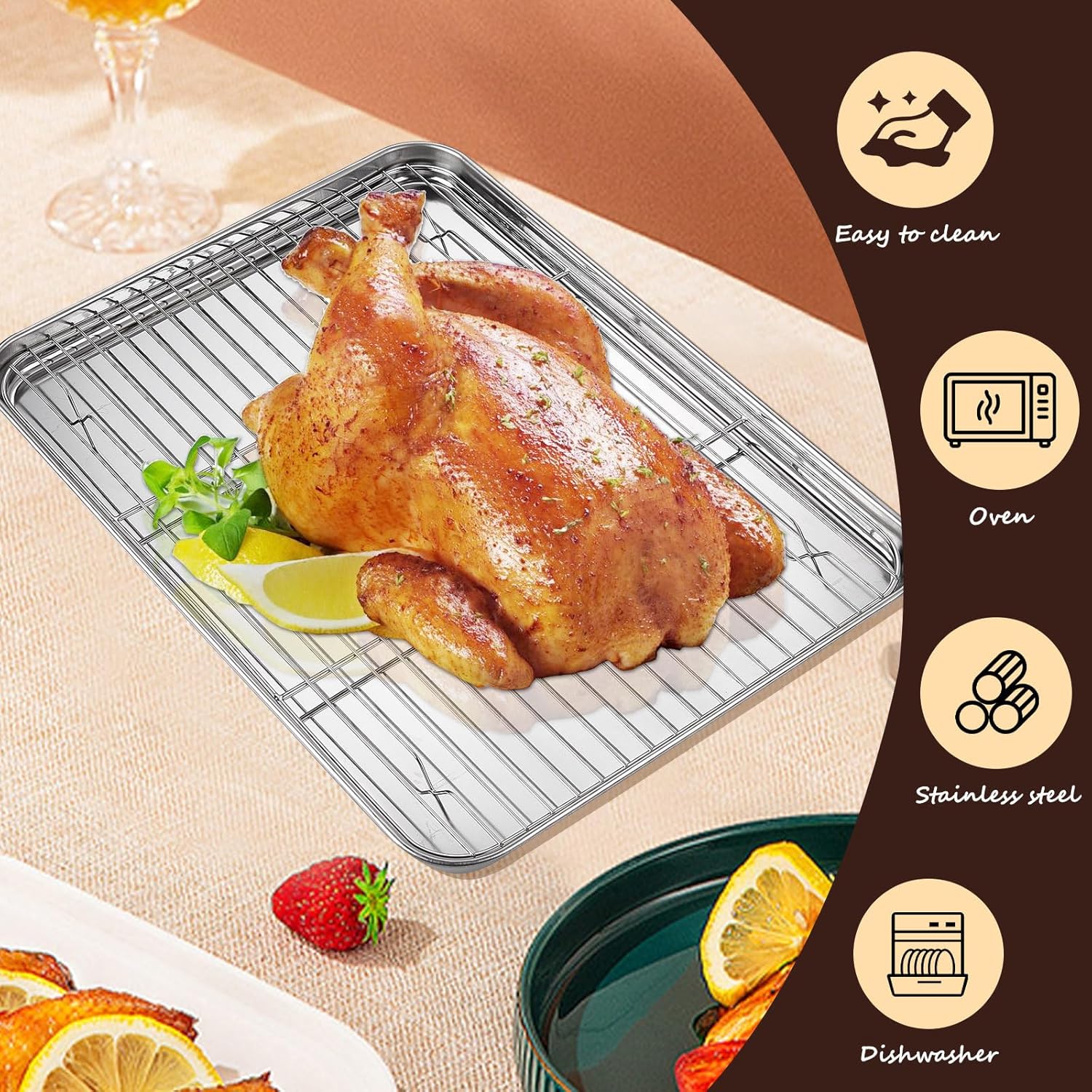 Baking Sheet with Racks Set [2 Sheets + 2 Racks], Stainless Steel Baking Sheets with Cooling Racks, Nonstick Pan, Warp Proof & Rust Proof & Easy to Clean, Size 12 X 10 X 1 Inch