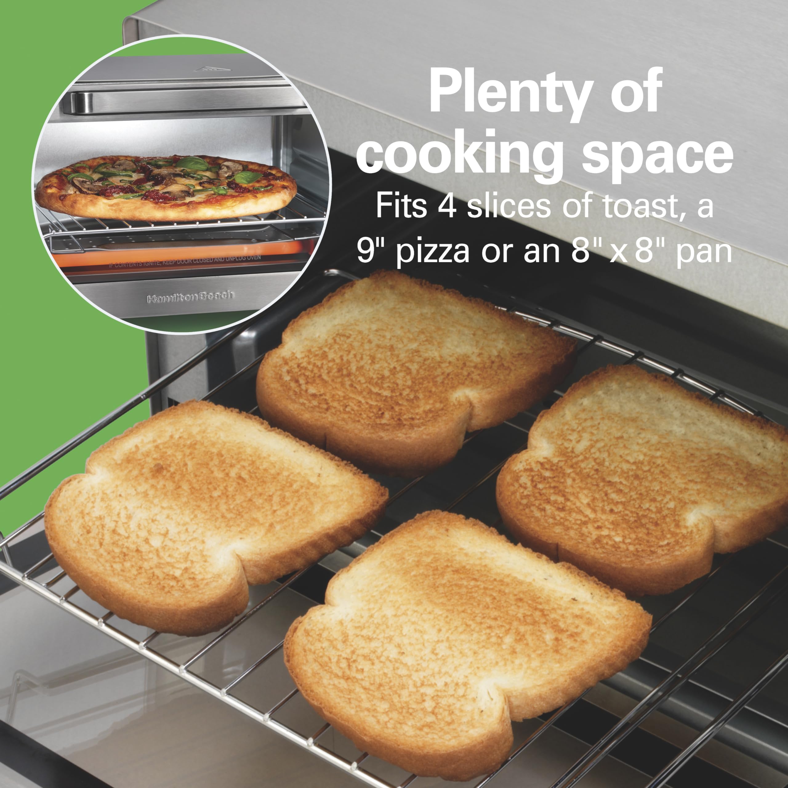 Hamilton Beach Sure-Crisp Toaster Oven Air Fryer Combo, pasuje do pizzy 9”, pojemność 4 kromek, mocny obieg, automatyczne wyłączanie, stal nierdzewna (31403)