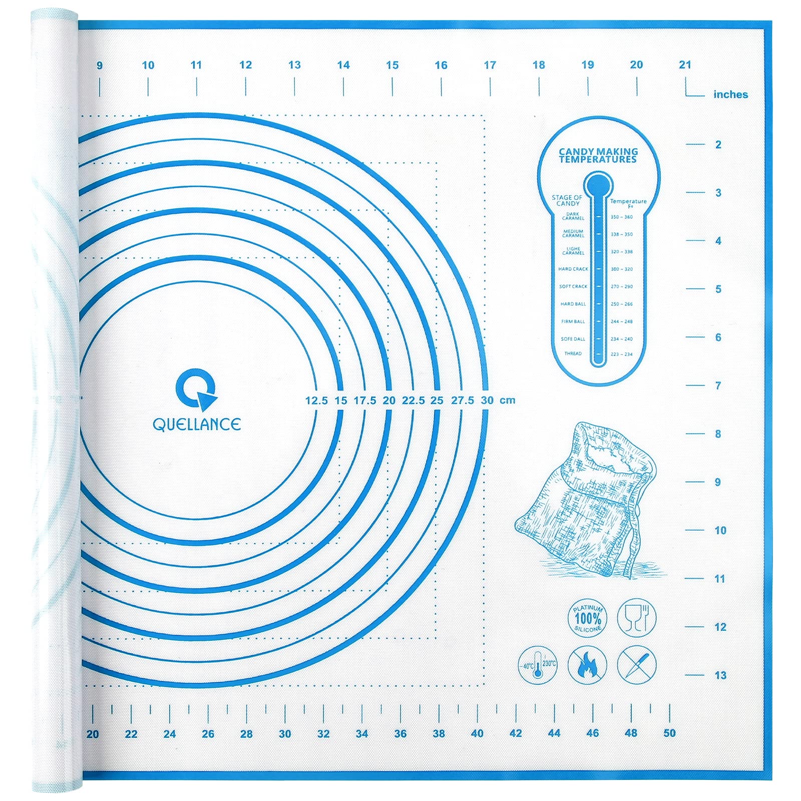 Silicone Pastry Baking Mat Dough - 16x24Inch Large Non Stick Slip Cookie Bread Rolling Mats Sheet, Kitchen Counter Kneading Cooking Board Pad Matt with Measurement for Pie Pizza Cookies Fondant Making