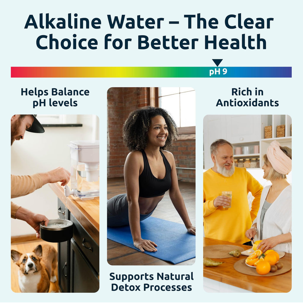 Invigorated Water pH Recharge Alkaline Water Filter Dispenser – BPA-Free Glass Countertop Water Filter Pitcher Purifier for Home & Office, 36-Cup Capacity, 360L Long Filter Life (Bamboo Classic)
