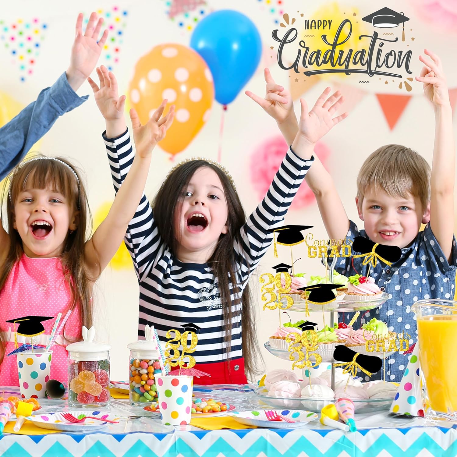 OHOME Graduation Decorations 2025-36 PCS Cupcake Toppers - 2025 Graduation Party Decorations - Mini Cake Decorations for Class of 2025,Diploma, 2025, Grad Cap Set