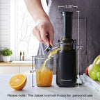 Elite Gourmet Masticating Juicer Machines, 12-inch Juicer, Masticating Cold Press Juicer Machines, Juicer for Vegetables and Fruits, Easy to Clean Juicer, Charcoal Grey