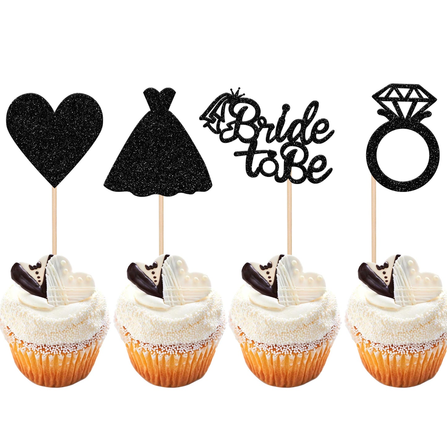 24 PCS Bride to Be Cupcake Toppers with Heart Ring Dress Bridal Shower Cupcake Picks Wedding Engagement Bachelorette Party Cake Decorations Supplies