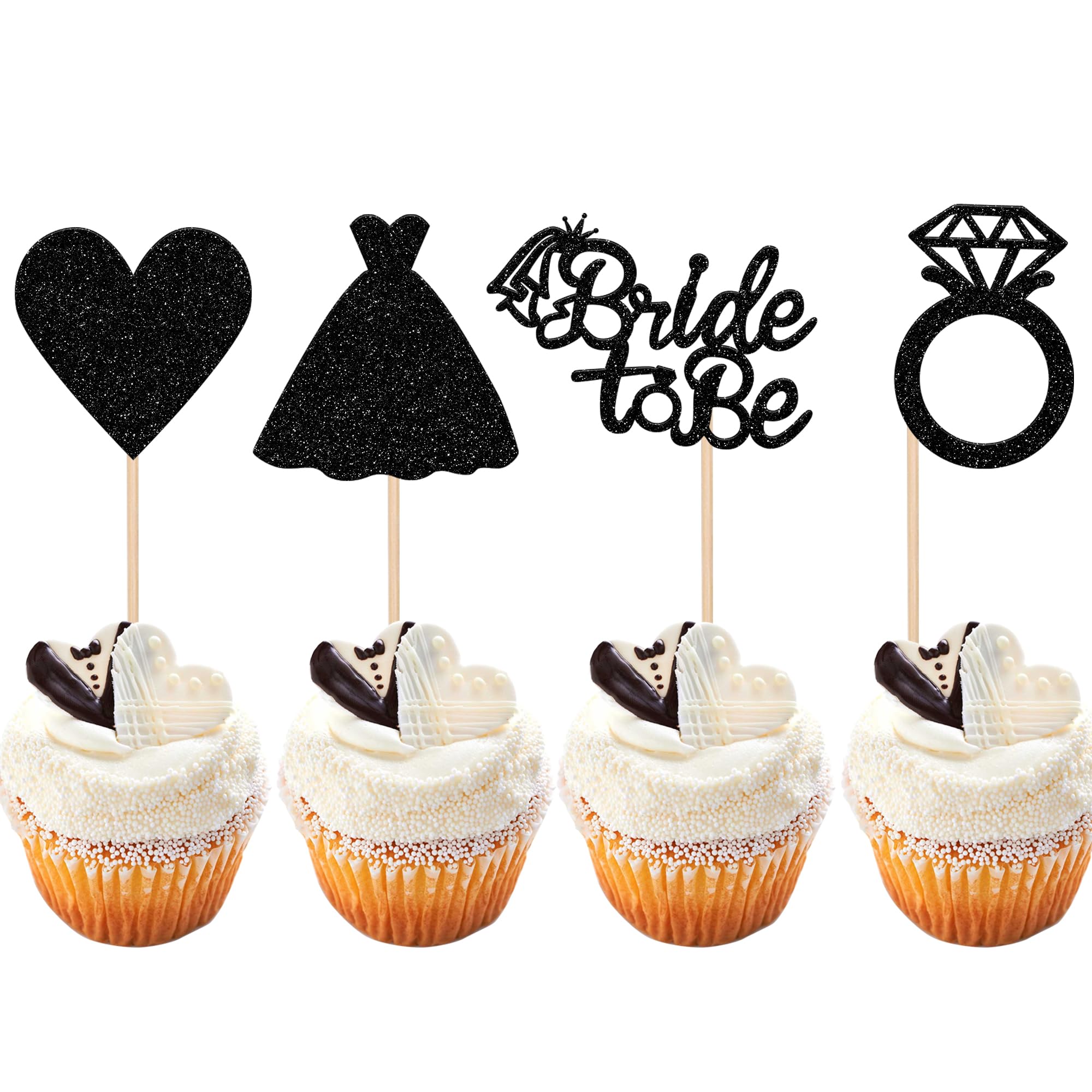 24 PCS Bride to Be Cupcake Toppers with Heart Ring Dress Bridal Shower Cupcake Picks Wedding Engagement Bachelorette Party Cake Decorations Supplies