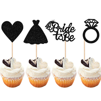 24 PCS Bride to Be Cupcake Toppers with Heart Ring Dress Bridal Shower Cupcake Picks Wedding Engagement Bachelorette Party Cake Decorations Supplies