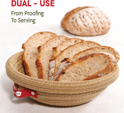 Cotton Rope Banneton Bread Proofing Basket Set, Oval & Round Bread Baskets with Liners & Covers for Artisan Bread Baking, Sourdough Bread Baking Supplies