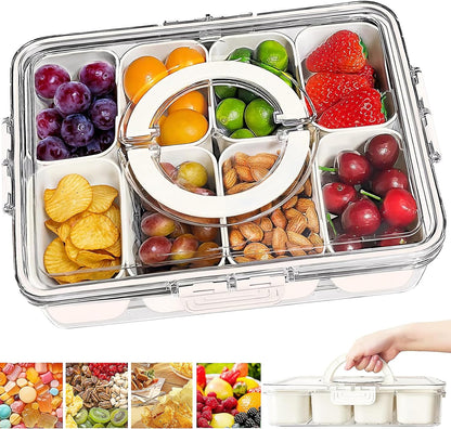 Divided Serving Tray with Lid and Handle,Portable Snackle Box Charcuterie Container,Snack tray Storage Organizer with lid,Snack Platters for Fruit, Nuts, Candy, Entertaining, Party, Picnic,Travel
